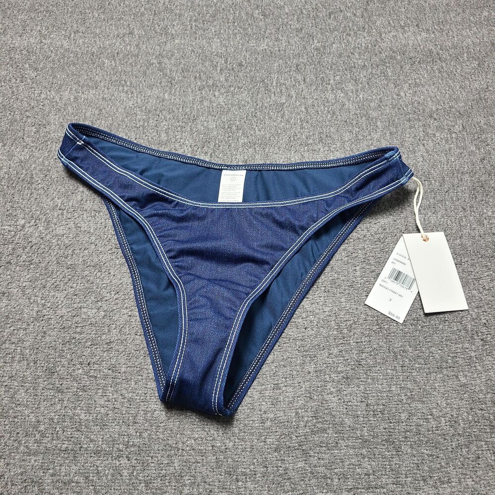 Good American Bikini Bottom Womens Size 3 Blue Indigo Print Swim GSW0460 USA New